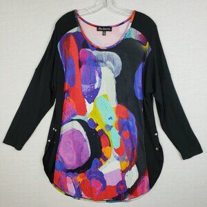 Claire Desjardins Tunic Top Art-to-Wear Abstract Painting Print Snap Buttons L